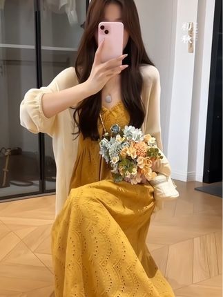 #温柔风穿搭 #韩系穿搭 #甜美穿搭 #今天穿什么 #吊带裙搭开衫