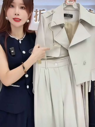 0330西装套装女2025春秋法式气质御姐短款风衣外套阔腿裤两件套#西装套装#法式套装#气质穿搭#小个子穿搭#秋季穿搭 #新款上新