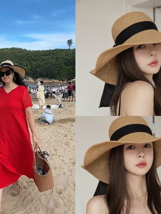 夏天蝴蝶结沙滩草帽子女韩版潮海边大帽檐防晒遮阳太阳度假百搭#厂家直发品质保证 #爆款热卖中