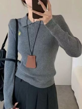 花倾慕2025秋季新款翻领洋气针织衫老钱风显瘦打底毛衣女95532