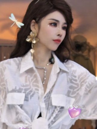 2025春季新款宽松休闲衬衫女加长加宽设计满天星洋气时尚百搭上衣#女装
