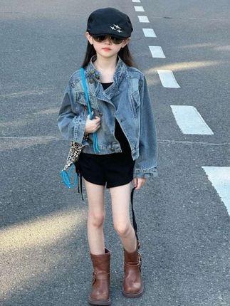 女童秋季新款牛仔外套,中大童韩版/网红洋气时髦上衣,#酷女孩穿搭 #不潮不出街 #又酷又飒