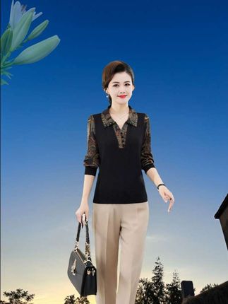 新款妈妈秋装纱袖T恤上衣,#面料柔软舒适 #优雅气质 #遮肉显瘦 #时尚洋气 #穿出自己的风格 @DOU+小助手