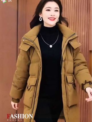 棉服女中长款2024冬季新款棉服时尚洋气宽松百搭遮肉保暖棉袄外套#谁穿谁好看#无限回购的宝藏单品 #说好的随便穿穿去看秀 #琥珀系拉抽屉变装 #抖音热搜