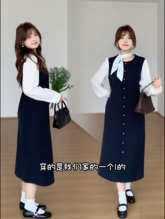 假两件太香啦!肉肉女生秋天就穿它#连衣裙分享 #韩系穿搭 #今天穿什么 #假两件连衣裙