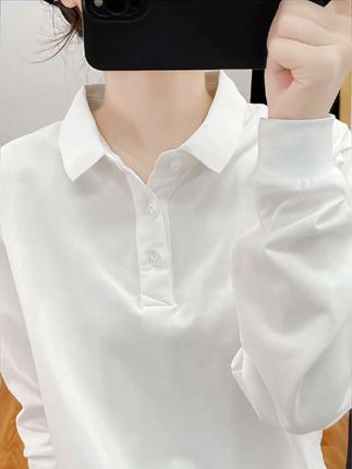姐妹们~秋装新款韩系复古polo领长袖t恤来咯!面料柔软舒适又亲肤,宽松版型遮肉显瘦,适合各种身材!随意搭配就好好看!#高级感穿搭 #简约穿搭 #百搭t恤 #面料柔软舒适 #谁穿谁好看
