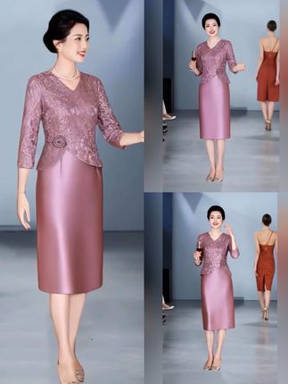 喜婆婆喜妈妈婚宴礼服这款礼服以柔美的粉紫色系勾勒温婉气质,精致蕾丝上衣融合传统与现代,V领设计衬得颈部线条愈发优雅;缎面裙身光泽流转,修身剪裁完美呈现曼妙身姿,中长款版型端庄得体。无论是儿子婚礼上的致辞时刻,还是与宾客举杯共庆的温馨瞬间,它都能让您成为全场焦点,将这份喜悦与优雅定格在每一个重要画面里。 #喜婆婆礼服 #婚宴妈妈装 #婚礼妈妈礼服 #喜婆婆喜妈妈 #喜婆婆喜妈妈婚宴装