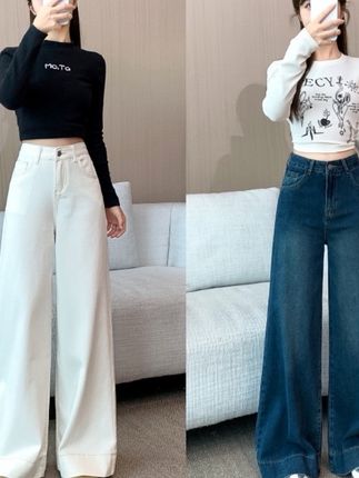小个子2025年高腰宽松牛仔裤女阔腿牛仔裤子早秋新款垂感拖地裤潮#牛仔裤 #今日穿搭 #女装 #简约大气 #懒人必备