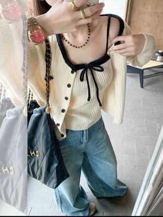 温柔显瘦吊带背心针织衫上衣两件套女2025春秋新款毛衣外套 #我的ootd穿搭 #穿搭ootd #显高显瘦 #温柔穿搭 #减龄套装