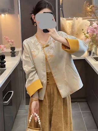 新中式轻国风复古套装一整套 提花外套时尚高腰休闲裤两件套#高级感穿搭 #简约大气 #温柔风穿搭 #新中式穿搭 #日常穿搭vlog