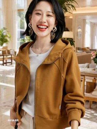 【开衫连帽卫衣女短款外套2024春秋新款休闲百搭洋气减龄拉链上衣