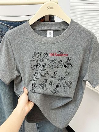 韩版设计感休闲洋气花灰色正肩短袖t恤女夏新款大码圆领百搭上衣#短袖T恤#正肩T恤#百搭T恤#圆领T恤#圆领T恤推荐