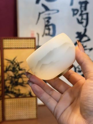 猪油白冰种素烧羊脂玉茶杯主人杯高档个人专用单杯陶瓷罗汉杯茶具#素烧主人杯 #罗汉杯 #主人杯单杯 #远山主人杯 #白瓷主人杯