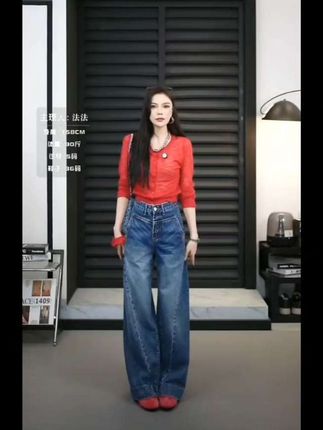 【TO&HR.GIRL】THE8981Q-蓝色秋季阔腿水洗高腰显瘦直筒牛仔裤女装#时尚穿搭#秋冬新款#显高显瘦显腿长