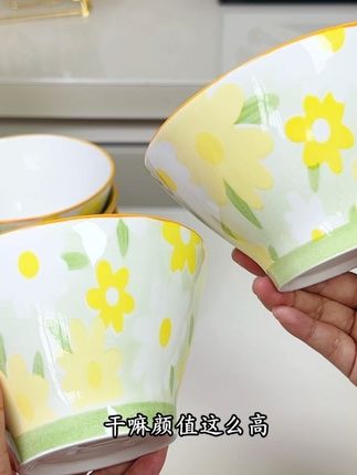 6个装小雏菊家用陶瓷碗~5英寸米饭碗~釉下彩工艺不掉色可进微波炉烤箱~端拿不烫手,实物收到更好看#陶瓷碗 #米饭碗#颜值餐具