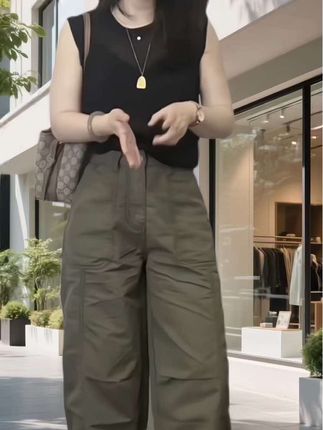 早秋新款休闲工装裤 #小个子穿搭工装休闲裤女2025早秋新款梨型身材大码显瘦九分气球裤#简约穿搭 #工装裤穿搭 @DOU+上热门 @DOU+小助手