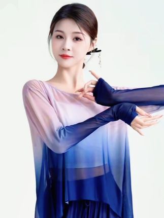 善然堂古典舞服装中国舞舞蹈练功服演出服渐变纱衣女飘逸长袖上衣 #创作者中心 #创作灵感 #优雅气质 #舞蹈服 #国风