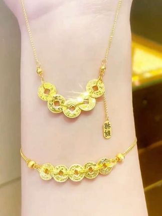 足金999爆闪碎碎冰五帝钱币项链女钱多多纯金套链跨新年礼物 #足金项链 #足金999黄金 #纯金项链 #足金999五帝钱 #五帝钱