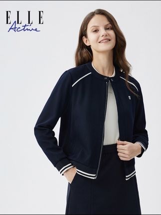 ELLE Active经典圆领撞色夹克短款外套运动休闲女百搭棒球服上衣#夹克外套 #棒球服 #休闲外套 #圆领夹克 #百搭外套
