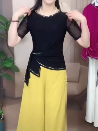2025新款广舞服装烫钻女夏季跳舞衣服短袖水晶麻时尚洋气跳舞上衣#显瘦穿搭  #上衣 #舞蹈服 #优雅气质 #谁穿谁好看