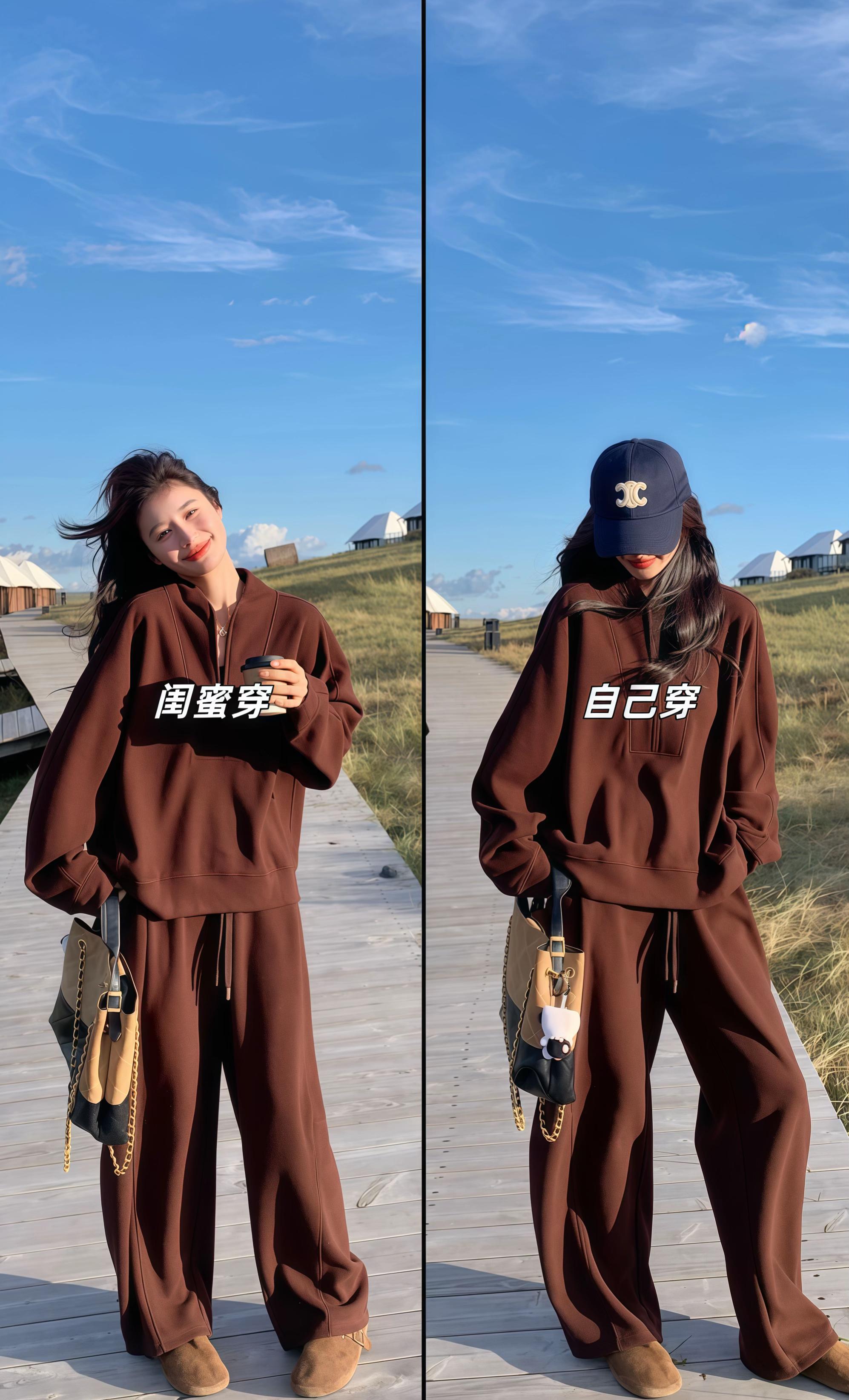 休闲半拉链卫衣套装。#秋冬穿搭新鲜感在线 #早秋穿搭三分钟出门不是梦 #普通人韩女感速成穿搭 #当你坚持姐很贵的穿搭理念 #普通人不化妆也能穿出氛围感