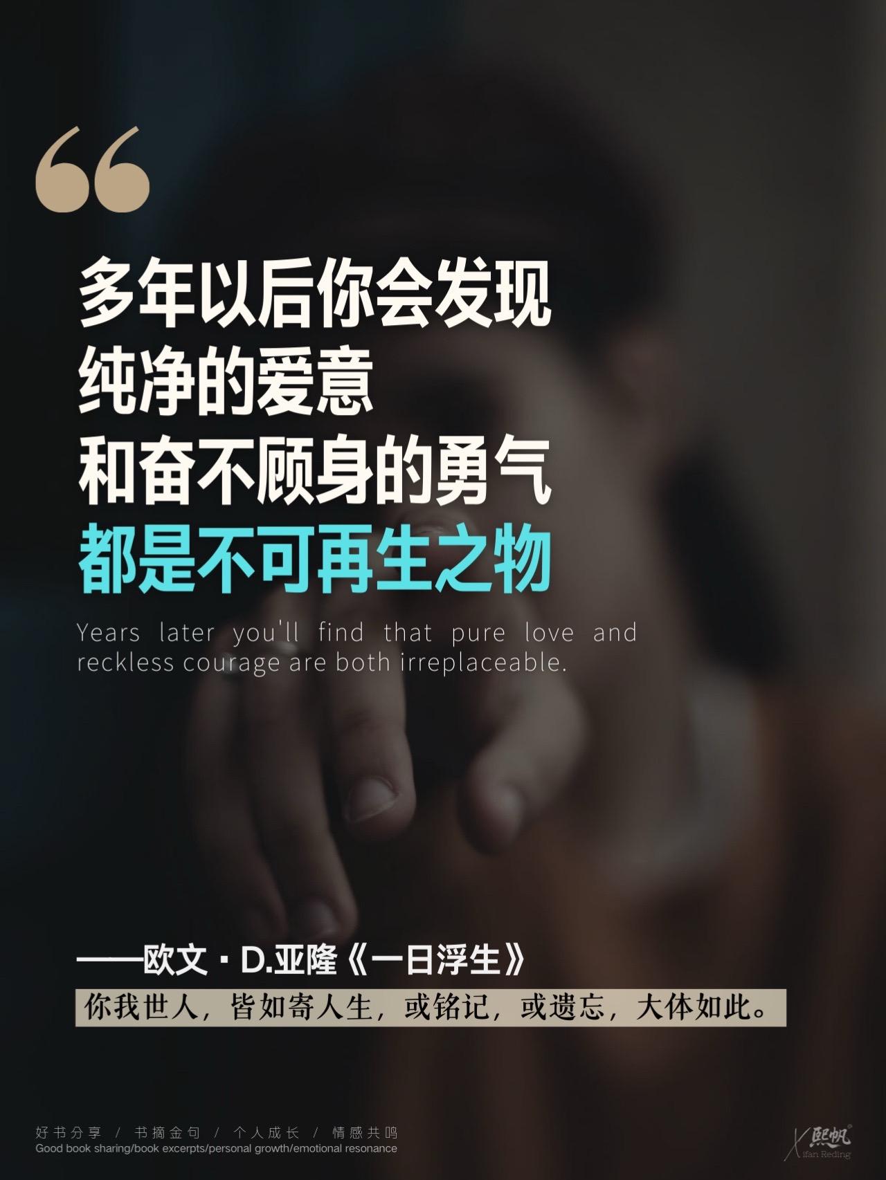读完这本书,我删掉了所有人生攻略。心理学大师欧文·亚隆用10个故事告诉我:生命的答案从不在“五步克服焦虑”的攻略里,而在直面衰老、失去与死亡的勇气中。 合上书那晚,我拨通了三年未联系的母亲电话——有些真相,必须亲自活过才懂。 #一日浮生 #生命的意义 #欧文亚隆 #存在主义心理学 #好书推荐