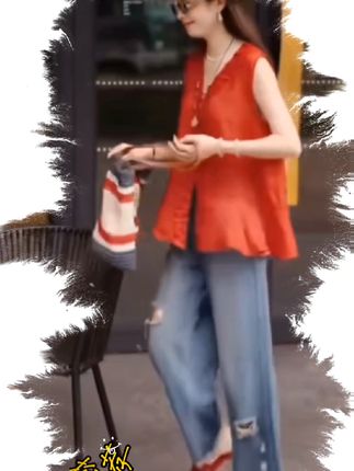 港风无袖穿搭一整套超洋气越看越好看#上衣加牛仔裤