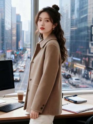 时尚牛角扣短款大衣 #穿搭 #牛角扣大衣 #短款大衣 #秋冬穿搭 #时尚百搭