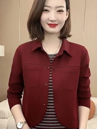 2025秋季时尚洋气新款简约纯色翻领套头假两件百搭上衣P2539#休闲舒适#显瘦遮肉#时髦穿搭#假两件#品质女装