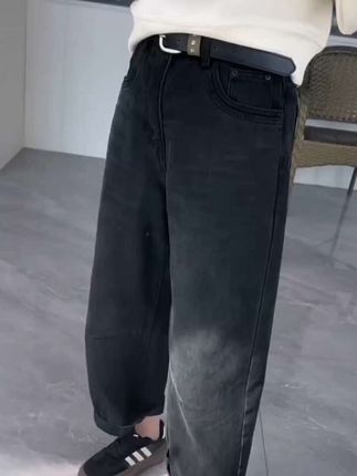 黑灰色直筒牛仔裤女2025年秋季新款大码高腰显瘦九分哈伦老爹裤子#时尚穿搭 #裤子穿搭 @抖加🔥上热门🔥dou+🔥热点宝 @抖加上热门 @巨量千川
