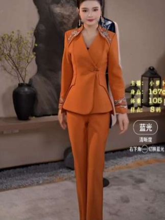 25316-春款高级感肩部刺绣国风西服套装春秋设计感气质#春秋穿搭#国风套装#高级感穿搭#设计款套装#国风西服套装