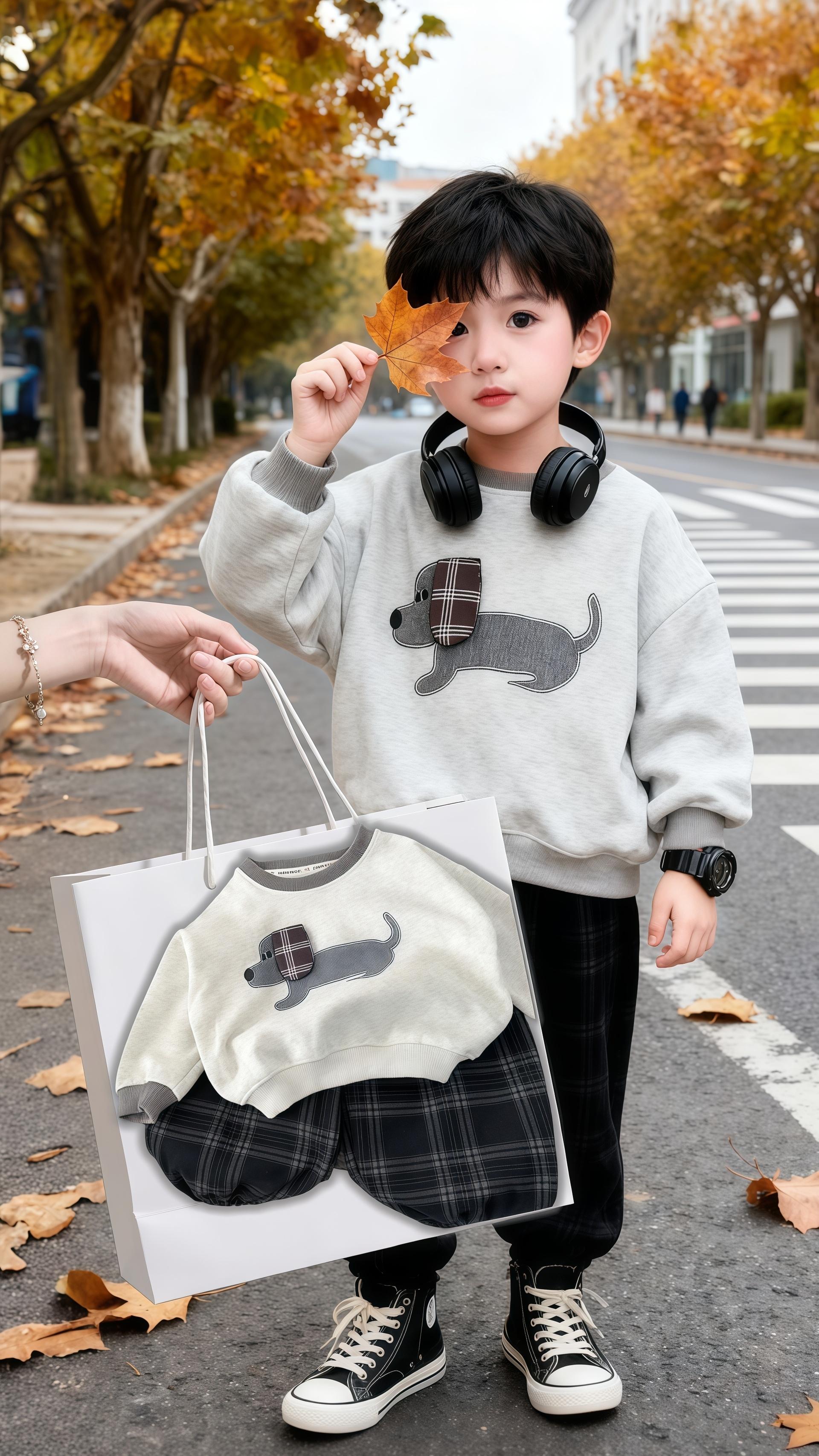 💥2025韩系男宝爆款套装来啦!软乎乎的卡通卫衣,小狗贴布绣萌趣吸睛,宽松版型超遮肉;搭配格纹灯笼裤,复古又潮酷,跑跳无束缚~  秋日街头穿它,踩双黑高帮帆布鞋,戴块黑手表,手拿潮玩道具,出街就是焦点!韩系风+卡通元素,舒适又时髦,男宝穿搭闭眼入~   #男宝穿搭 #韩系童装 #卡通卫衣套装 #2025新款童装 #潮娃穿搭