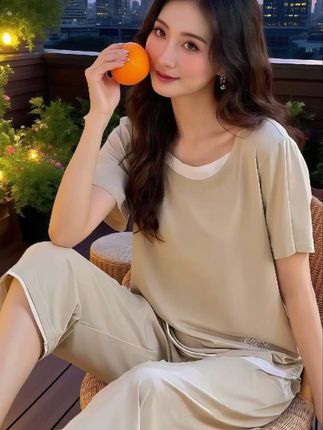 浪莎莫代尔棉质睡衣女夏季薄款带胸垫简约大码家居服#夏季穿搭 #面料柔软舒适 #好物推荐🔥 #舒适家居服#浪莎睡衣