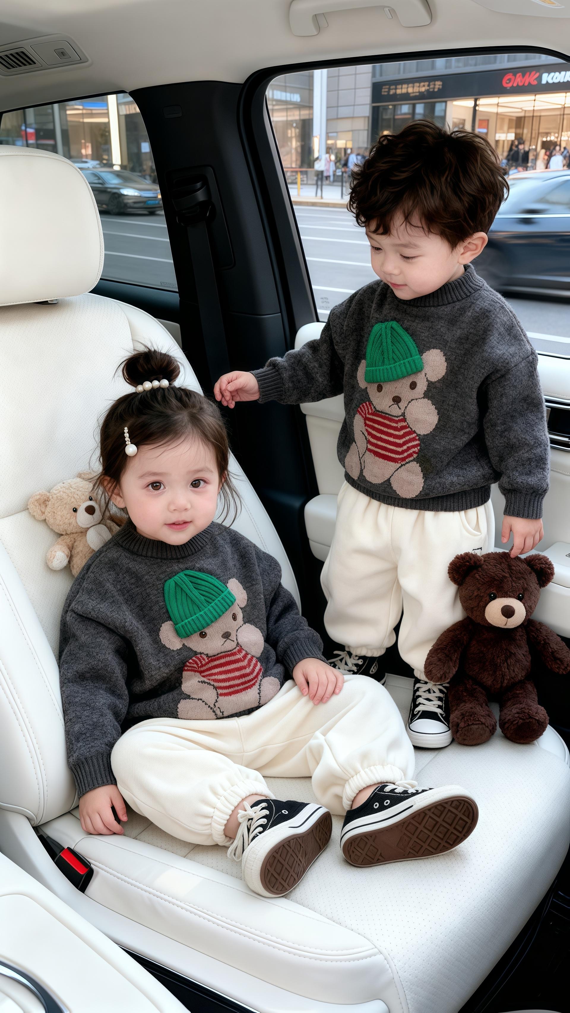 车座上的小熊毛衣,是他们的童年徽章。👧👦 哥哥指尖轻碰妹妹的发,小熊玩偶在旁静默——原来兄妹的羁绊,就藏在这同一件毛衣的温度里,藏在车窗外掠过的风,和他们眼里未说尽的甜。 @抖加🔥上热门🔥dou+🔥热点宝 #潮童穿搭 #男童毛衣 #女童穿搭 #比冬天先来的是暖系流光 #幼崽穿搭