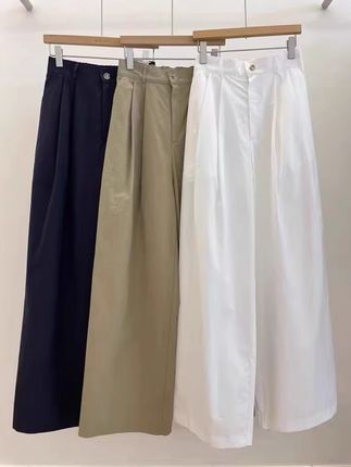 纯棉酵洗加柔日系白色高腰阔腿裤女夏季小个子百搭直筒宽松长裤