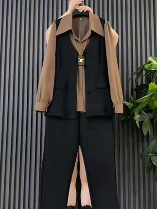 胖妹妹大码女装西装马甲+衬衫+裤子三件套春秋新款时尚气质套装女#秋装时尚 #潮流穿搭 #时尚穿搭 #与众不同 #新款