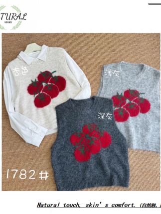 番茄马甲秋季宽松提花针织女款温柔减龄无袖新款网红时尚韩版