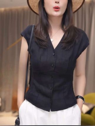 小个子文艺短款苎麻衬衫女2025夏季新款短袖小衫显瘦时尚百搭上衣#时尚百搭#面料柔软舒适 #好物推荐🔥 @DOU+小助手