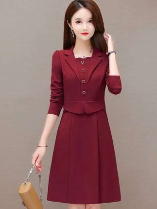 #假两件长袖连衣裙女春季#新款时尚洋气#收腰显瘦中长款裙子#时尚都整颜色假两件套,连衣裙不挑年龄