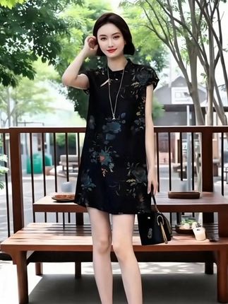 夏季时尚新中式宽松显瘦国风盘扣印花上衣短裤两件套装女#优雅气质 #复古风穿搭 #时尚搭配 #时尚洋气