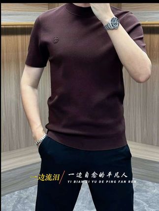 夏季男士毛衣打底针织衫#简约纯色高品质商务潮流圆领短袖毛衣修身#时尚大气#谁穿谁好看系列