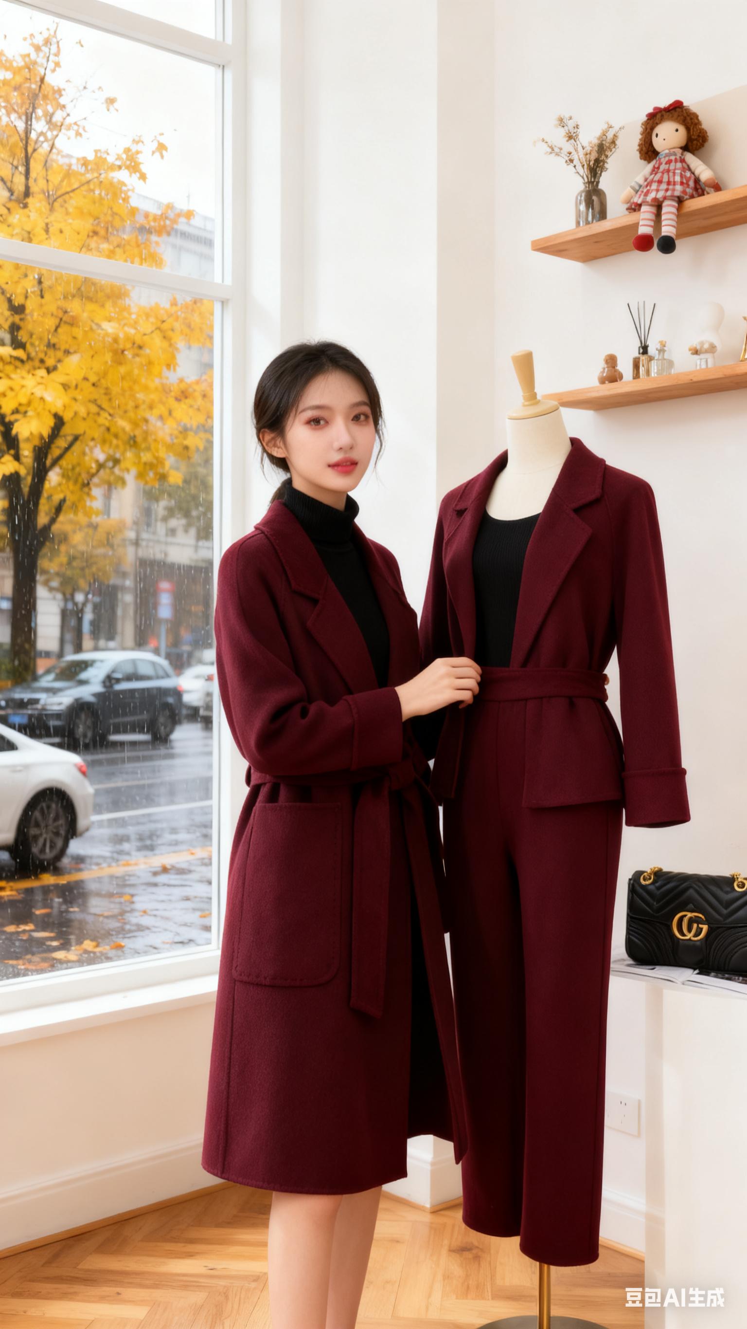 《酒红大衣的秋雨诗》秋雨缠绵,许妍穿着酒红色系带大衣,在画室画着自己。画笔掠过画布,那大衣的色泽在暖光里格外醇厚。   “这颜色,像极了你上次酿的梅子酒。”皓明端着茶走进来,木质搁板上的布偶鹿眨着眼睛。   许妍回眸,大衣的系带在腰间系成温柔的结。“你说过,这颜色衬我的眉眼。”   他放下茶,从身后轻拥住她。窗外黄叶树被雨打湿,湿路上的车缓缓驶过。屋内,茶香与墨香交融,她笑着把画笔递给他,“你来试试?”   雨声、画笔的轻响,和他的低语,在这文艺小屋里,写成了一首关于酒红与秋雨的诗。#美美大衣才是冬天主场 #高级感穿搭 #外套穿搭 #大衣穿搭 #秋冬穿搭 @图文带货帮扶中心 @抖加🔥上热门🔥dou+🔥热点宝