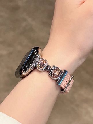 气质感KT镶钻荔枝纹皮质表带适用苹果s10iwatchs98se华为FIT4Fit3#表带 #苹果表带