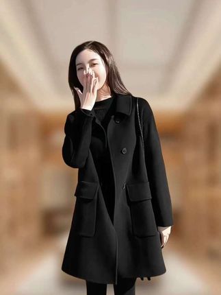 新款复合加厚秋冬纯色大码女装韩版宽松显瘦中长款毛呢外套呢子大衣#毛呢外套 #毛呢大衣 #毛呢 #毛呢外套穿搭 #时尚潮流穿搭