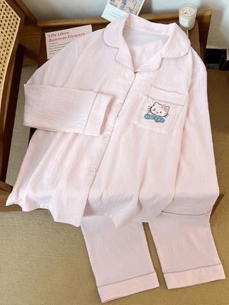 秋冬居家服睡衣 云朵棉秋季新款睡衣女翻领开衫长袖长裤甜美少女家居服 #秋季睡衣