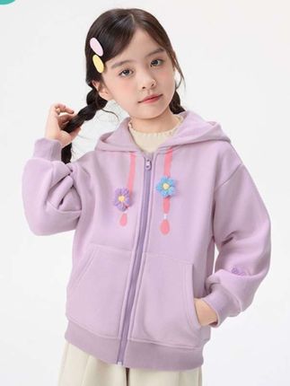 女童加厚保暖外套立体小花25冬季拉链连帽上衣潮GO3854144#女童加厚保暖外套 #女童连帽时尚上衣 #出街穿搭