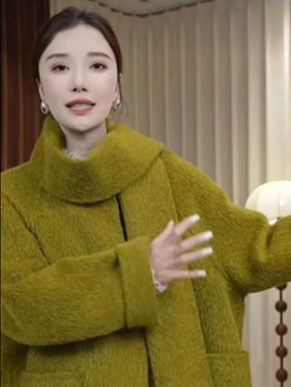 围巾中长款长毛苏丽贝贝绒落肩袖双面大衣女秋冬季时尚宽松百搭