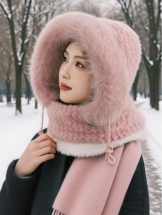 套头帽帽子韩版帽田园风女冬季圆顶骑行毛绒无檐加厚骑车过冬帽子#户外骑行保暖帽