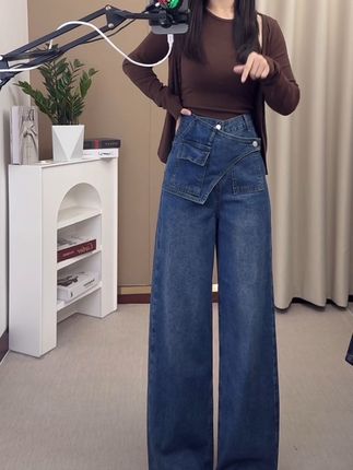 喜绚设计感阔腿牛仔裤女春秋夏季2025新款宽松显瘦爆款超火直筒裤#牛仔裤 #显高显瘦显腿长 #设计感 #宽松显瘦 #阔腿裤