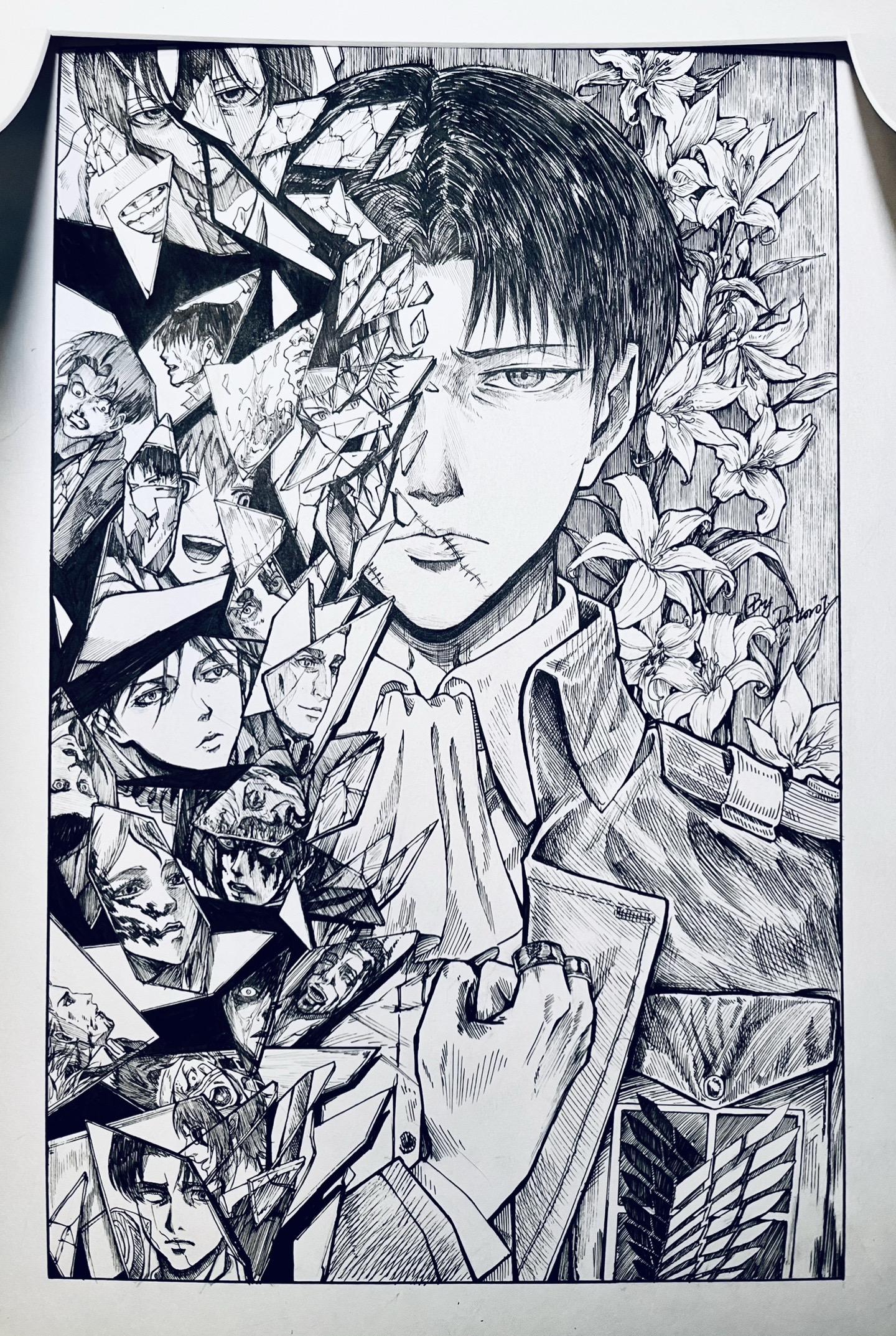 他与他的一生|Levi.“美好时光,仅在昨日” 充满遗憾和离别的人生啊 请在最后赐予兵长幸福吧 (画A3稿件真的燃烧生命) #利威尔 #进击的巨人 #针管笔手绘 #稿件展示 #遗憾